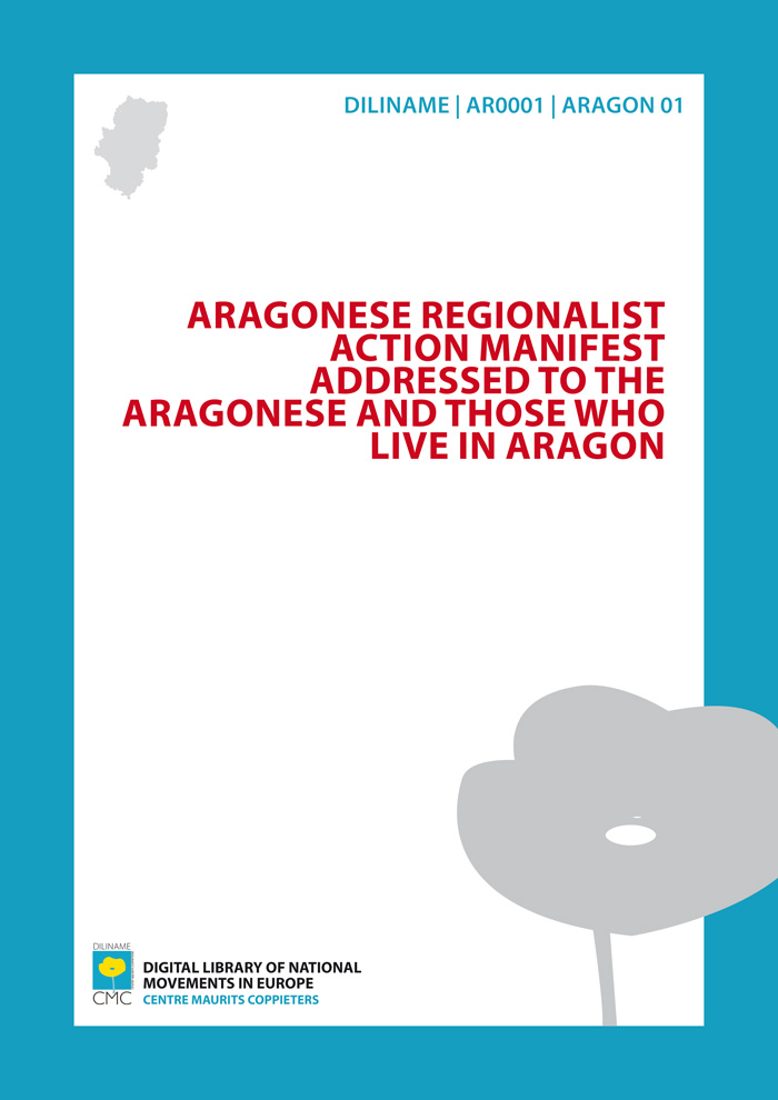 Aragonese Regionalist Action Manifest addressed to the Aragonese and those who live in Aragon (1918)